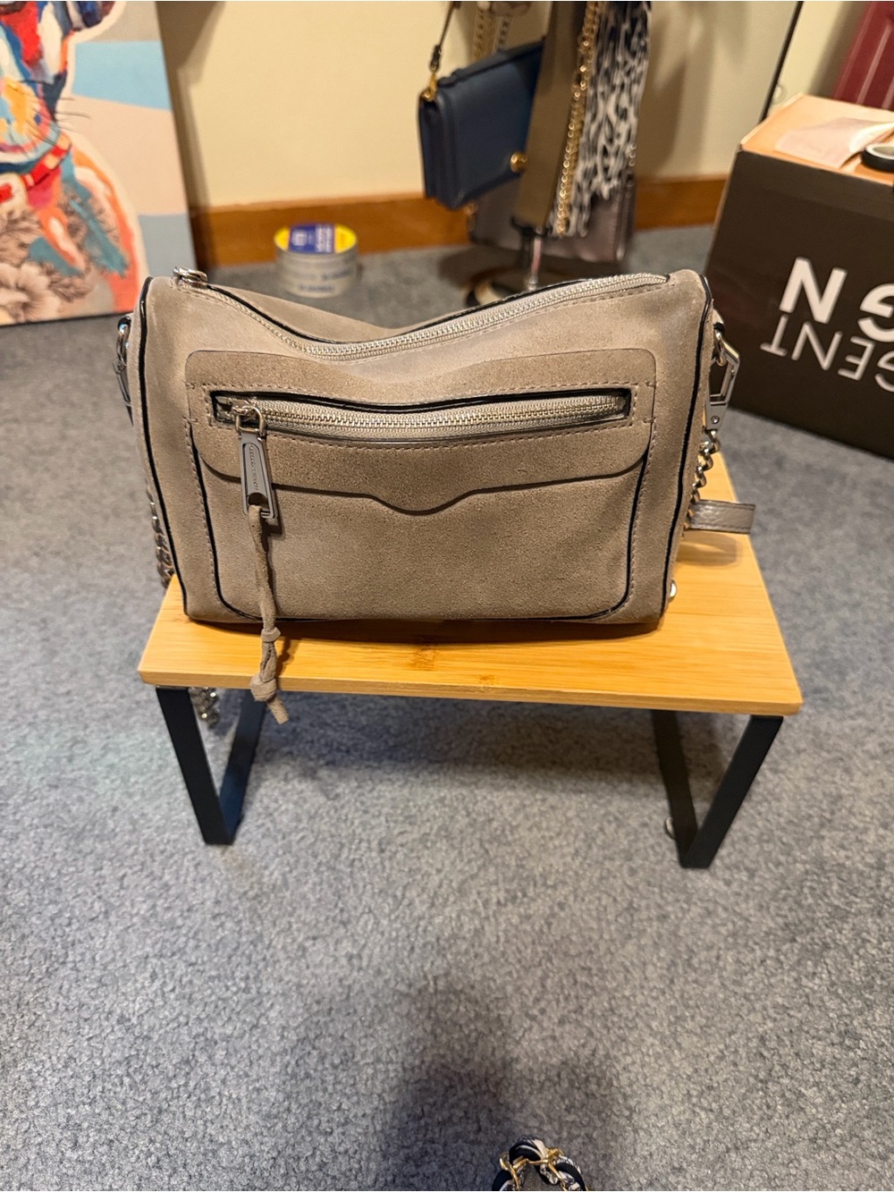 Rebecca Minkoff gray Suede Chain Shoulder Bag